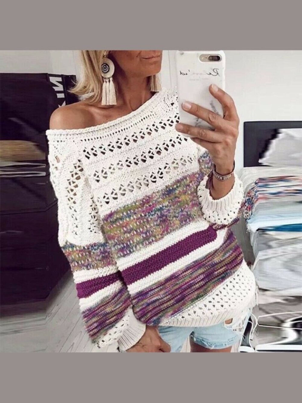 $64 Hollow Knitted Sweater NEW Top Slouchy Los Angeles Boutique Oversized M